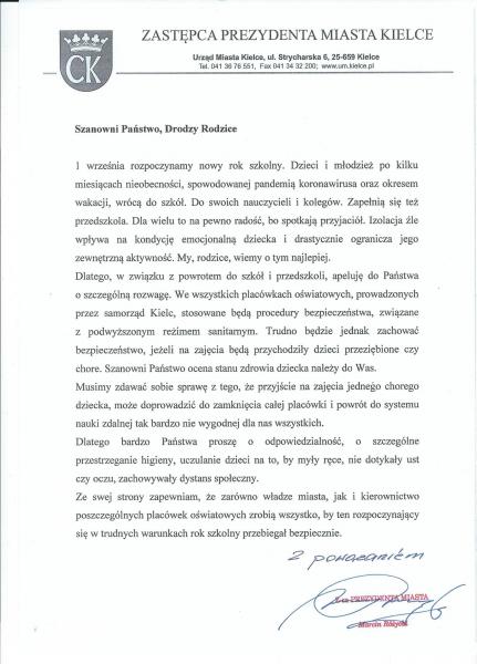 apel Pana Prezydenta Marcina Różyckiego do rodziców dzieci i uczniów.